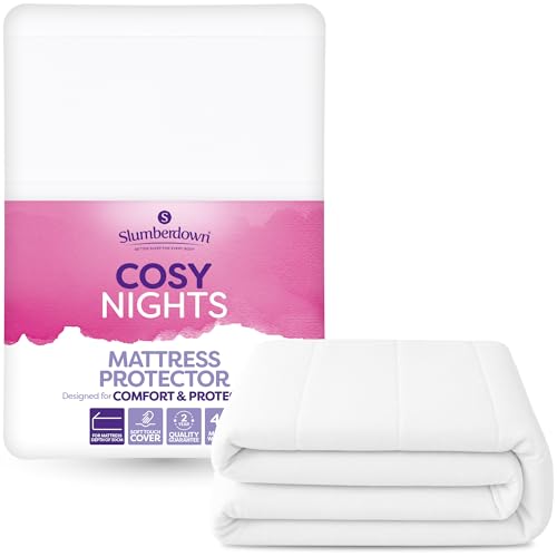 Image of Slumberdown Cosy Nights Mattress Protector Single Bed - Soft, Breathable & Spill-Resistant Mattress Cover | 30cm Deep Fitted Skirt, Non-Allergenic, Washable (90 x 190cm)