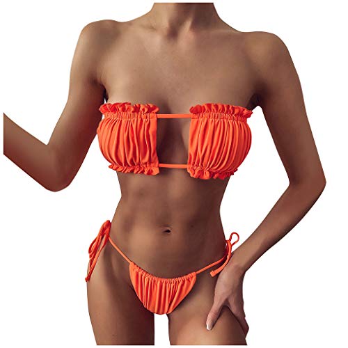 Genérico Push-Up Hollow Bikini Traje de baño Acolchado Sexy Fruncido Traje de baño Conjunto Ropa de Playa Mujeres Trajes de baño Tankinis Set Pañal Bañador Ajustable