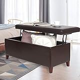 Joveco 42' Storage Bench Ottoman Footstool- Lift Top Coffee Table Ottoman- Brown Faux Leather Ottoman with Storage- End of Bed Bench- Toy Chest for Living Room and Bedroom