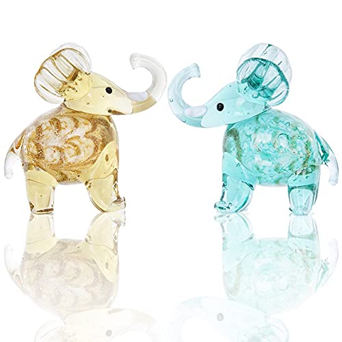 HXSCOO Set Of 2 Xmas Gift Hand Blown Cute Owl Figurines Collection Murano Art Glass Sculpture Miniature Animal Ornament Home Decor (Color : Elephant)