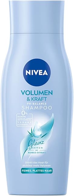 NIVEA Szampon z balansem pH i objętości (50 ml), szampon z ekstraktem z bambusa, bez silikonu, wegański szampon do włosów dla widocznej objętości i promiennego połysku