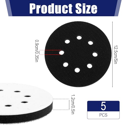 Larrel 5 Stück 5-Zoll-Schleifpads mit 8 Löchern, Schaumstoffpads Schleifpapier 125mm Klett für Exzenterschleifer, stoßdämpfende Polster, Klett-Schleifpads für Exzenterschleifer