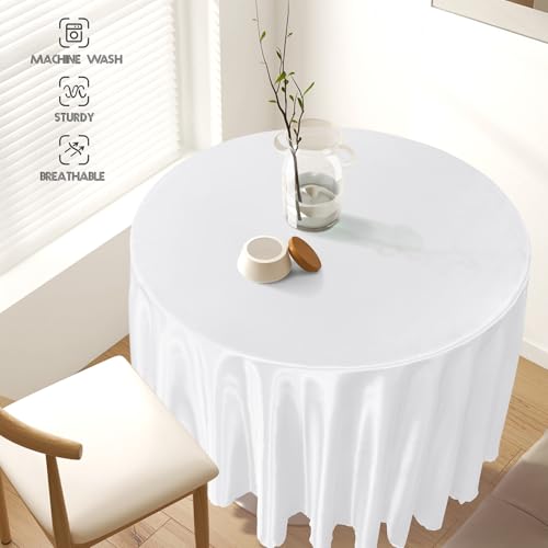 Homiest 1 Pack 72 Inch / 6ft Round Tablecloth Satin Table Cover, White Table Cloth Overlay Bright Table Decorations, Silky Satin Dining Table Cloths for Wedding Reception Graduation Banquet by Homiest - Image 5