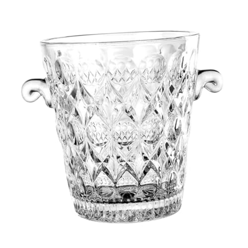 SOIMISS Cubitera de Cristal Transparente para Bebidas y Vino Cubo de Almacenamiento de Vidrio Asas Adecuado para Fiestas Bares y Restaurantes