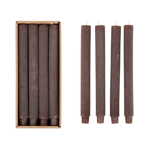 Creative Co-Op Unscented Pleated Taper Candles in Box, Set of 12, Leather Color
