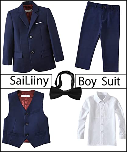 Suit For Boys Wedding 5 Pieces Suits Sets Blazer Vest Pants Shirt And Bowtie Size 2 Blue #TOP1