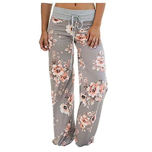 MISSMAO Dam yogabyxor pyjamasbyxor mjuka pyjamasbyxor fitness lång stretch dragsko byxor fritidsbyxor strandbyxor breda benbyxor joggingbyxor sommarbyxor