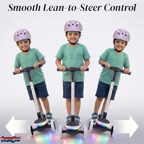Image of STREETJAM Blinkie Kids LED Kick Scooter for 3-12 Years, LED Deck with Multiple Light Modes (1st Time in India), BIS Approved, Extra Wide Deck, Rechargeable, Up to 50 kg Load (Black with Grey)