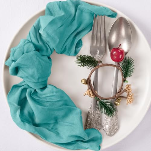 Image of MLMC 10 Pack Cheesecloth Napkins Wedding Napkins 21 inchx21 inch Boho Reusable Napkins in Bulk for Wedding Bridal Baby Shower Events Table Decor Teal