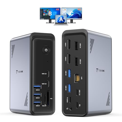 Image of TobenONE 19-in-1 Laptop Docking Station Dual Monitor,10 USB C /A,2x4K HDMI | Docking Station with Ethernet,PD 3.0, for Office & Home Multi-Screen Users, Fits Windows /HP /Dell Laptops (No Power Adapter)