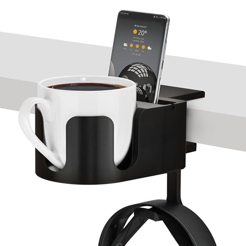Evita derrames en tu mesa con el portavasos de escritorio y soporte de auriculares ajustable