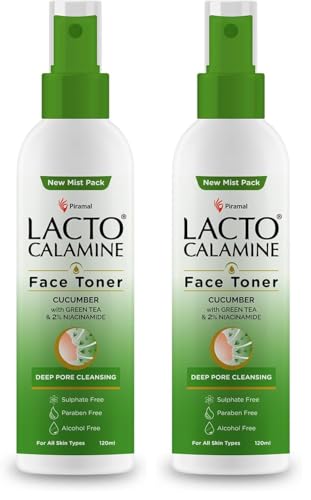 Image of Lacto Calamine Face Toner With Cucumber | 120ml | Deep Pore Cleansing | Open Pores Tightening with Green Tea & 2% Niacinamide For Cool & Hydrated Skin | No Sulphate, No Alcohol, No Parabens