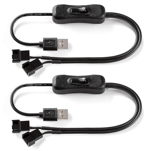 KUOQIY 2 PCS 40cm USB to Dual 3 Pin/4 Pin PWM 5V Computer Fan Power Adapter Cables with ON/OFF Switch, USB to 3 Pin / 4 Pin Case Fan Adapter Connector Cable with Switch