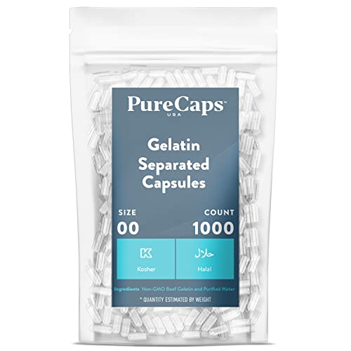 Purecaps Usa - Size 00 Empty Clear Gelatin Pill Capsules - Fast Dissolving And Easily Digestible - Preservative Free With Natural Ingredients - (1,000 Separated Capsules) #TOP1