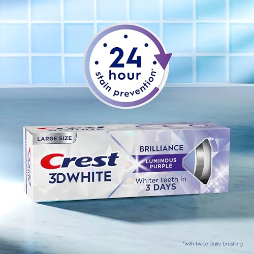Image of Crest 3D White Brilliance Luminous Purple Teeth Whitening Toothpaste, 4.6 oz Pack of 3, Anticavity Fluoride Toothpaste, Fights 100% More Surface Stains, 24 Hour Active Stain Prevention