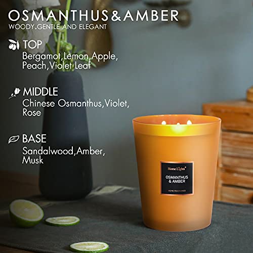 Homelights Scented Candles | Large Jar Candle - 33.3 Oz. Natural Soy Aromatherapy Candles | Up To 70 Hours Burn Time With 3 Cotton Wicks, Home Decorative Fragrance Candles Gift - Osmanthus Amber #TOP6