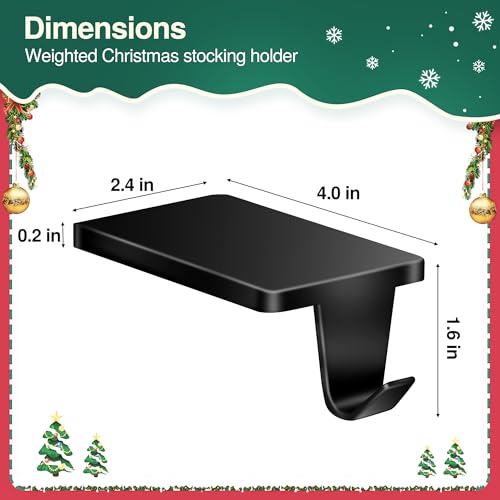 Loncaster Christmas Stocking Holders for Mantle, Set of 4 Heavy Duty Stocking Holder for Mantle, Xmas Weighted Hangers for Party Decor, Space-Saving Decoration for Fireplace Toppers (Black, 4 Pack)