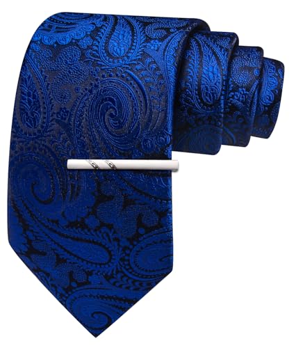 Image of Barry.Wang Paisley Tie for Men Silk Woven Necktie and Tie Clip Set Wedding Party Business Formal