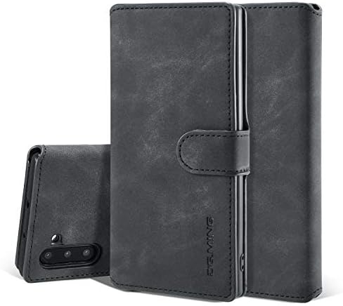 UEEBAI PU Leather Case for Samsung Galaxy Note 10 Plus, Vintage Retro Premium Wallet Flip Cover TPU Inner Shell [Card Slots] [Magnetic Closure] Stand Function Folio Shockproof Full Protection - Black