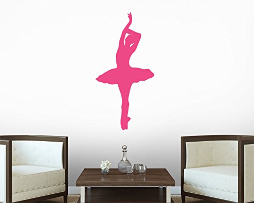 Ballet Wall Decals - Hot Pink Ballerina Silhouette Wall Decal - 30 Inches X 15 Inches - Peel And Stick Removable Graphic #TOP1