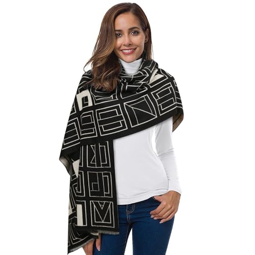 Relang Pashmina Silk Shawl for Women Black Beige Plaid