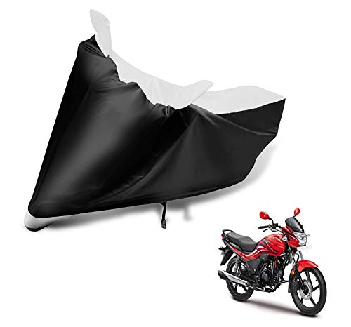 Image of Auto Hub Bike Cover Compatible with Hero Passion Plus with Mirror Pocket, Dustproof, Heat Resistant, Triple Stitched, Passion Plus Bike Cover- Black, White