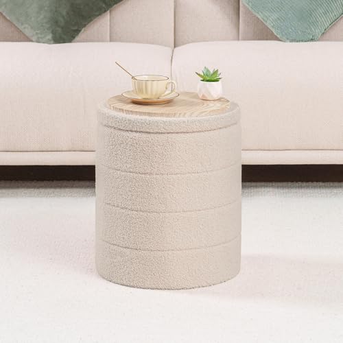 Miniatura 5 de Bonlife Baúl Plegable, Puff Almacenaje, Taburete Reposapiés, Banco Almacenaje, Para Sala De Estar, Dormitorio, Entrada, Beige, Forma Circular, 37x37x45 Cm