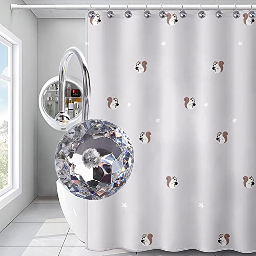 Shower Curtain Hooks Rings 12Pcs Luxury Crystal Rolling Shower Curtain Hooks, Stainless Steel Rust Proof Decorative Window Shower Hooks Hangers For Bathroom, Living Room, Towels (Crystal Clear, 12) #TOP2