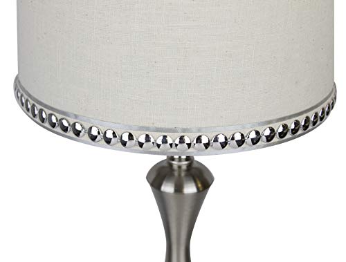 Grandview Gallery 29" Modern Brushed Nickel Metal Table Lamp Set Ft. Balustrade Design And Natural Linen Shades With Silver Silk-Edged Chrome Nailhead Trim - Glam Lighting For Any Room (Set Of 2) #TOP3
