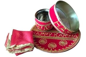 KARWA CHAUTH PUJA THALI COMPLETE SET FOR WOMEN Steel Puja Thali with Cover