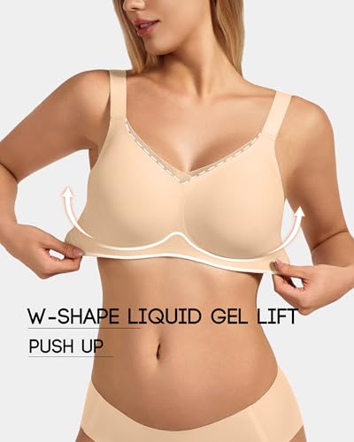 Image of VQJ Women's Full Coverage Jelly Comfort Support Wireless Bra with Breathable V-Mesh, No Underwire Push Up Everyday Bralette