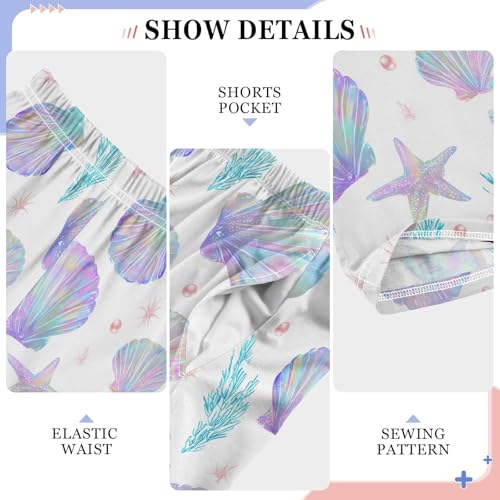 Pajama Pants Lounge Sleep PJ Bottoms Sleepwear Elastic Waist Drawstring S Seashells4