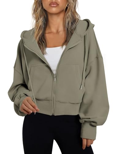 Jhsnjnr Womens Hoodies Drawstring Full Zip Sweatshirts with Pockets Hooded Jacket Casual Long Sleeve Cropped Zip Up Hoodie