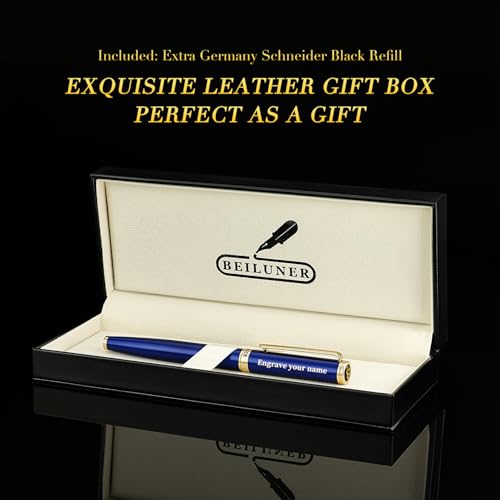 Image of BEILUNER Blue Personalized Fountain Pen,Stunning Luxury Lacquer,24K Gilded Nib(Fine),Gorgeous 24K Gold Finish, Ink Converter,Fancy Gift for Men&Women-Elegant, Graduation,Nice Pens for Writing
