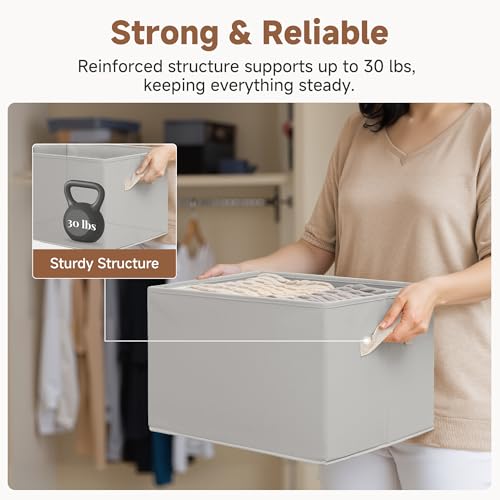 StorageWorks Storage Baskets for Shelves, Foldable Fabric Closet Storage Bins with Handles, Fabric Storage Bins Clothes Organizer, Light Gray, 3-Pack, Large by StorageWorks - Image 7