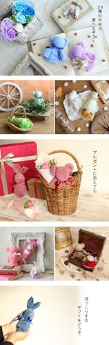 花びし ソープフラワー ミニブーケ うさぎタオルセット (うさぎモカ×レッド) 花束 ミニブーケ 卒業 発表会 入学 誕生日 ギフト プチプラ 赤 ベージュ バラ 造花 プレゼント 母の日 [5]