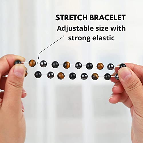 Crystal Vibe 8Mm Triple Protection Bracelet - Beaded Bracelet With Natural Stones Of Tiger Eye, Hematite, Black Obsidian - Elastic Adjustable Crystal Bracelet For Anxiety Relief, Spiritual Healing #TOP6