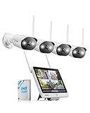 ZOSI 2K Wi-Fi 6 Überwachungskamera Set Aussen mit 12' Monitor NVR, 500GB HDD, 4X 3MP WLAN Kamera mit 2 Wege Audio, KI Personenerkennung, Farbnachtsicht