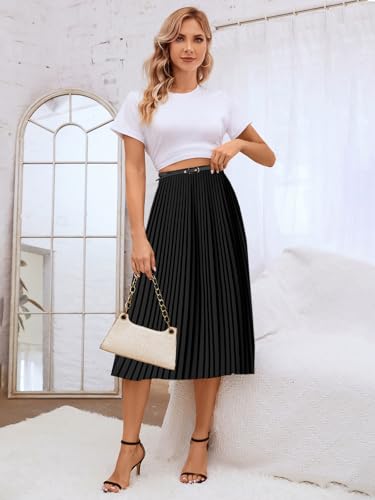SANGTREE Women Long Pleated Skirt, High Waisted Stretchy Flowy Casual Outdoor Travel Accordion Weekend Skirt2