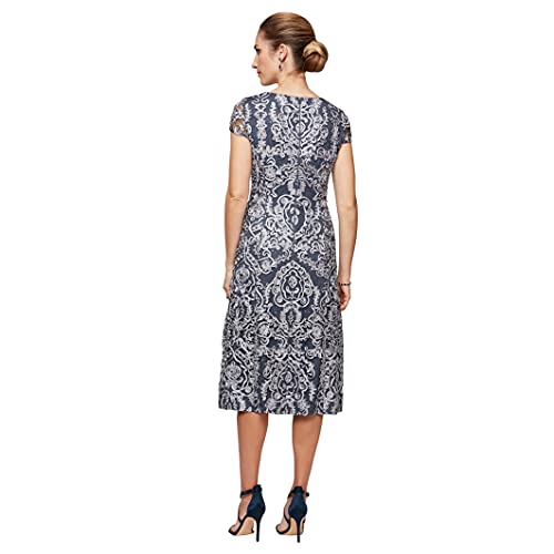 Image of Alex Evenings Women's Tea Length Dress with Rosette Detail