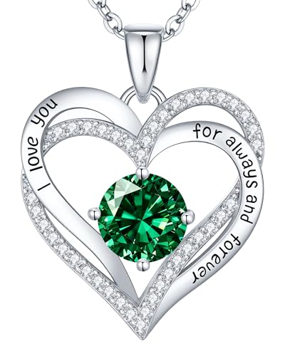 Image of CDE S925 Birthstone Heart Pendant Necklaces Jewelry Gifts for Wife