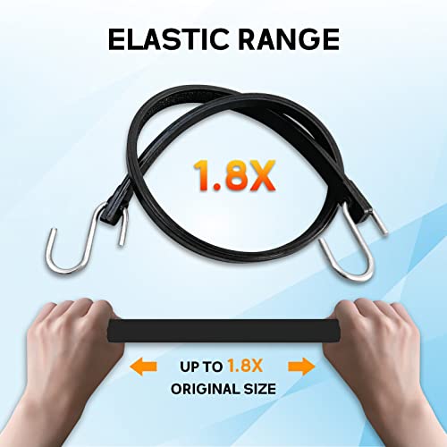 Roblock 21" Rubber Bungee Cords With 150% Max Stretch, 100% Epdm Tarp Straps With Upgrade Thicker Connect Hole & Metal Crimped S Hooks, Ideal For Securing Tarps, Cargo, Canvases (10 Pack) #TOP5