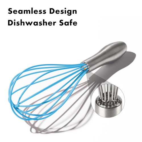 Image of OYV 10-Inch Blue Silicone Whisk, Heat Resistant 480F Kitchen Whisk with Stainless Steel Ergonomic Handle, Non-Scratch for Nonstick Cookware, Dishwasher Safe, Perfect for Blending, Cooking & Beating