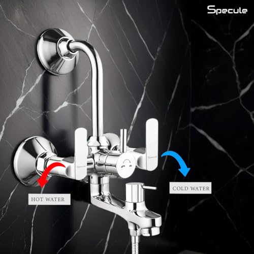 Image of Donald Series 3-in-1 Wall Mixer Set | Pure Brass Bathroom Mixer with 8x8 Inch Overhead Rain Shower, Multi-Flow Hand Shower & 1.5m Hose Pipe | Chrome Finish | Complete Shower System
