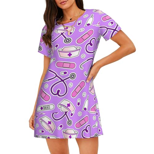 Chemise de nuit maison imprimé violet en taille XL de couleur noir et blanc