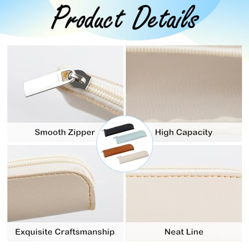 Image of 4Pcs Slim Leather Pencil Pouch with 60 Label Stickers | PU Leather, Waterproof, Soft, Compact 7.87x1.57 Inch, 4 Classic Colors, Zipper Closure, for Pens Coins Cosmetics
