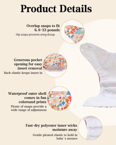 Image of ALVABABY Baby Cloth Diapers 6 Pack with 12 Inserts Cloth Diaper Covers Adjustable Washable Reusable for Baby Girls and Boys 6DM145A
