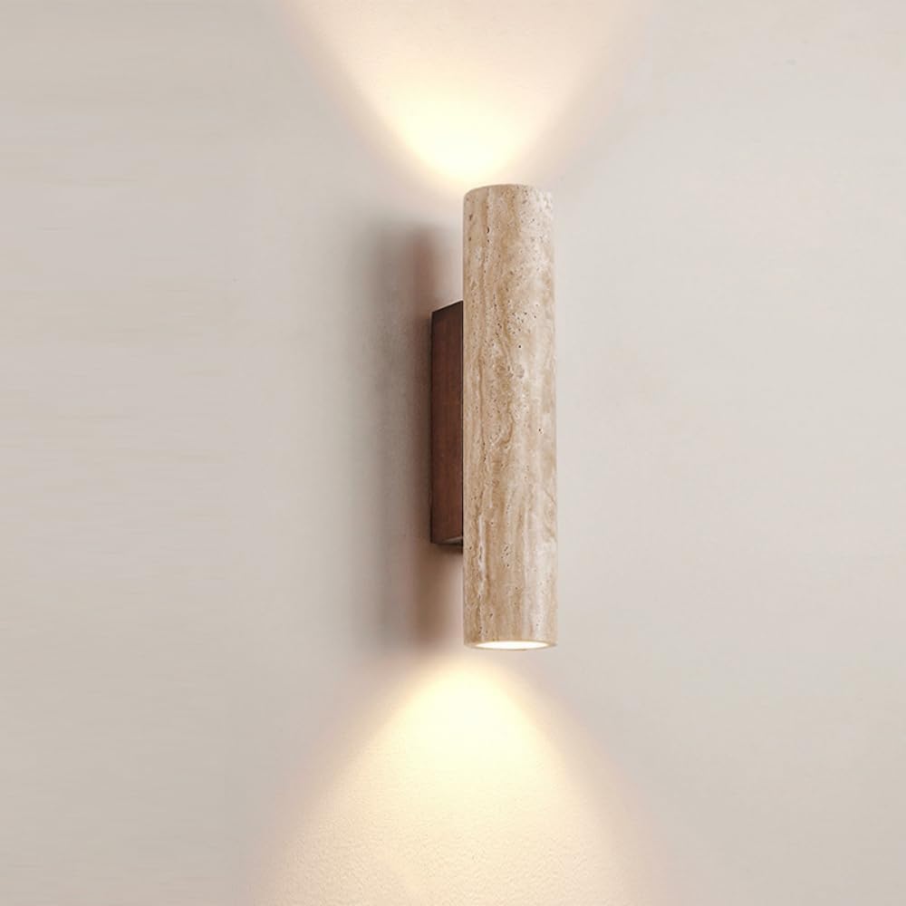 Travertine Wall Sconce Light Hardwired Natural Stone Wall Lamp with Up Down Lighting for Bedroom Living Room Hallway