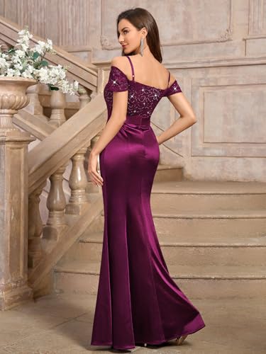 Image of Miusol Women's Elegant Sequin Lace Spaghetti Straps Formal Satin Maxi Dress