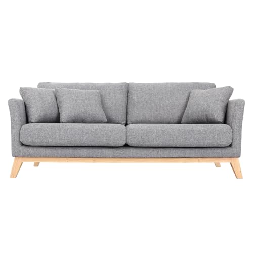Miliboo Canapé scandinave déhoussable 3 Places en Tissu Gris Clair et Bois Clair Oslo